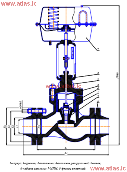 Рисунок 2 - Общий вид клапана отсечного РN 10,0 МПа (вида действия «НЗ») с МИМ.